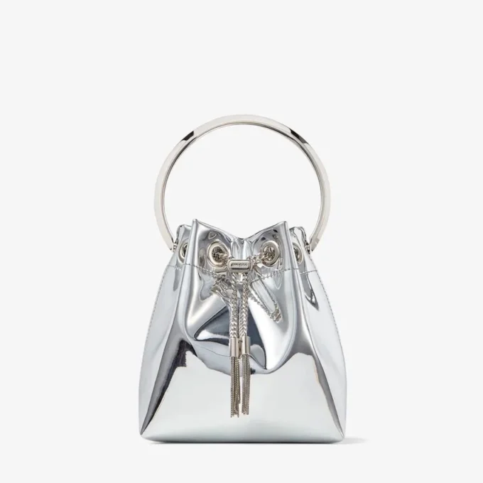 Bon Bon Silver Mirror Fabric Mini Bag with Metal Handle