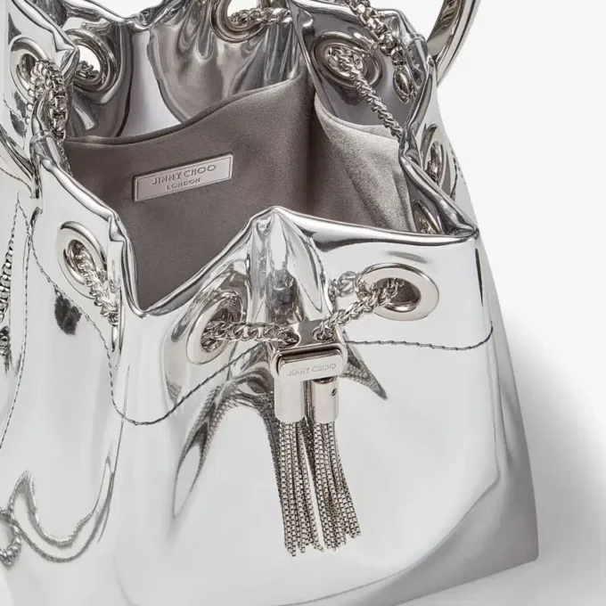 Bon Bon Silver Mirror Fabric Mini Bag with Metal Handle