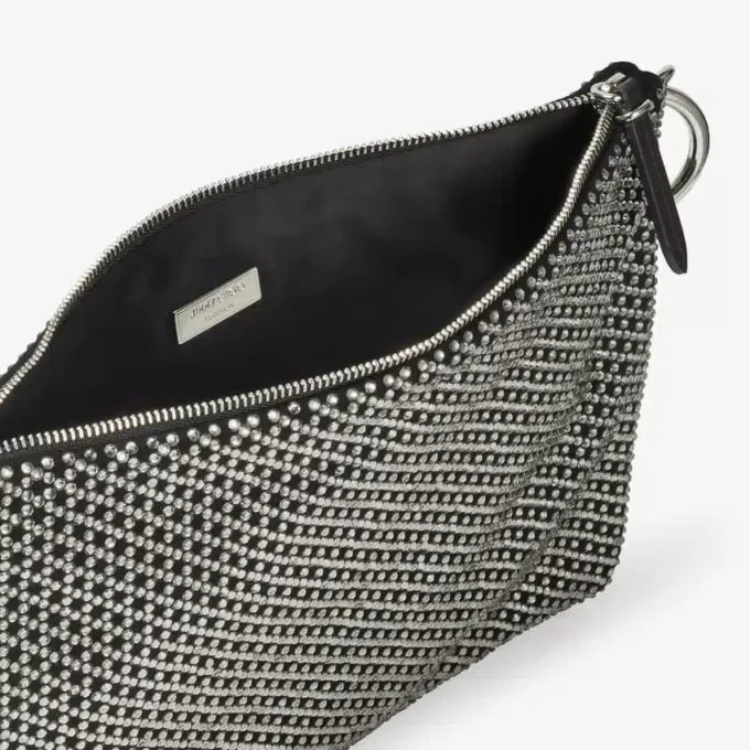 Callie Black Diamond Motif Crystal Hotfix on Suede Clutch Bag