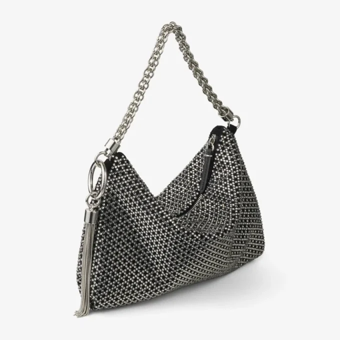 Callie Black Diamond Motif Crystal Hotfix on Suede Clutch Bag