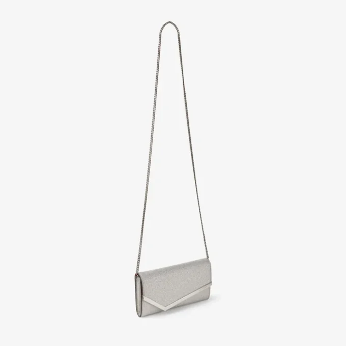Emmie Silver Fine Glitter Leather Clutch Bag