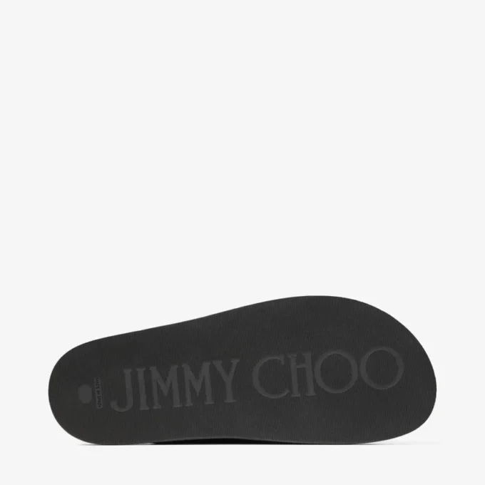 Fayence Sandal Black Leather Flat Sandals with Pearl Embellishment