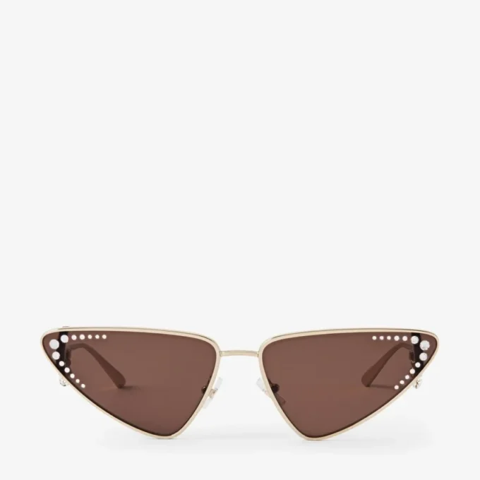 Kristal Pale Gold Cat Eye Sunglasses with Crystals