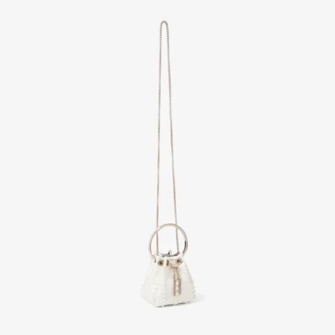 Micro Bon Bon Ivory Satin Mini Bag with All-Over Pearls