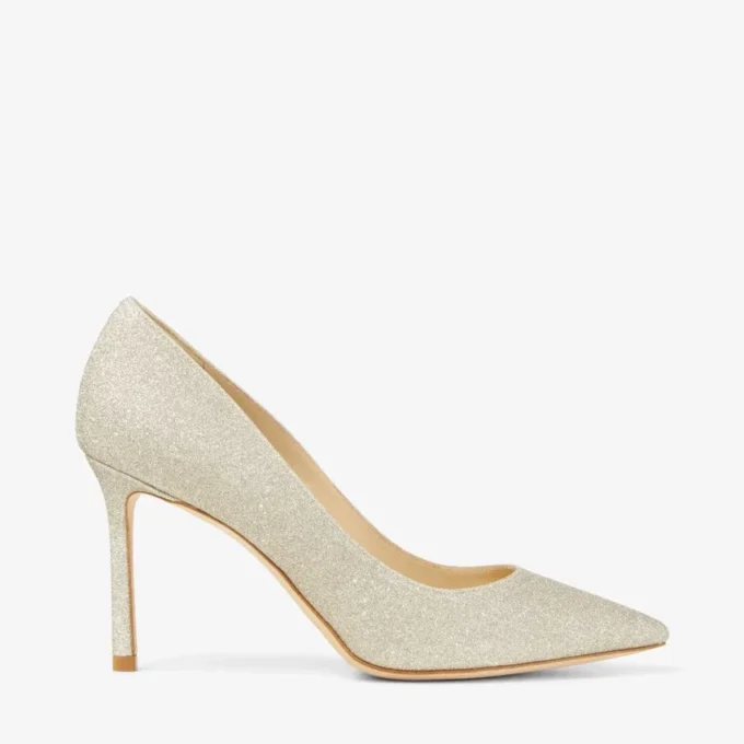 Romy 85 Platinum Ice Dusty Glitter Pointy Toe Pumps