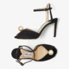 Sacora 85 Black Suede Sandals with Pearl Embellishment