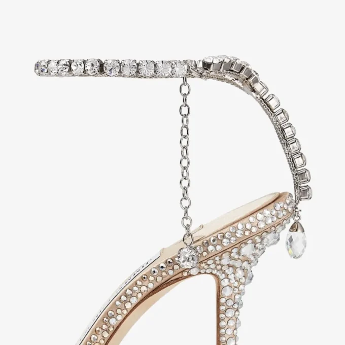 Saeda 100 Gold Satin Pumps with Crystals