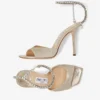 Saeda Sandal 100 Platinum Ice Dusty Glitter Sandals with Crystal Embellishment